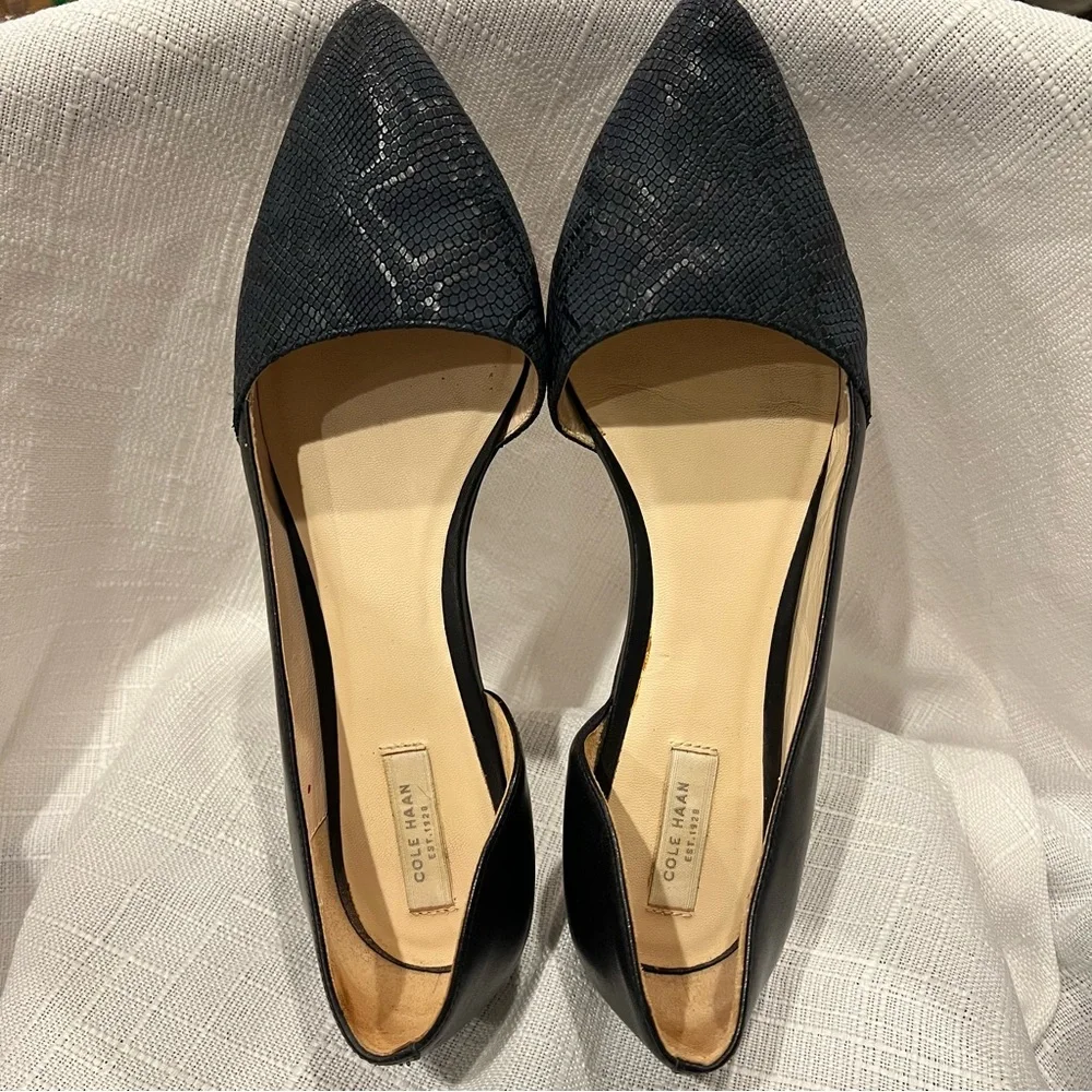 Cole Haan Flats Blue Navy Snakeskin Pattern Pointed Toe Women’s Size 8.5B - Picture 15 of 16